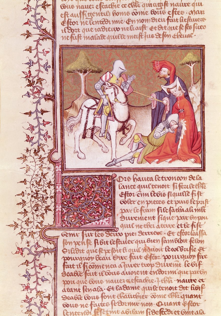 Ms 3479 fol.516 I tak wyciągnął włócznię z umierającego rycerza, z Livre de Messire Lancelot du Lac autorstwa French School