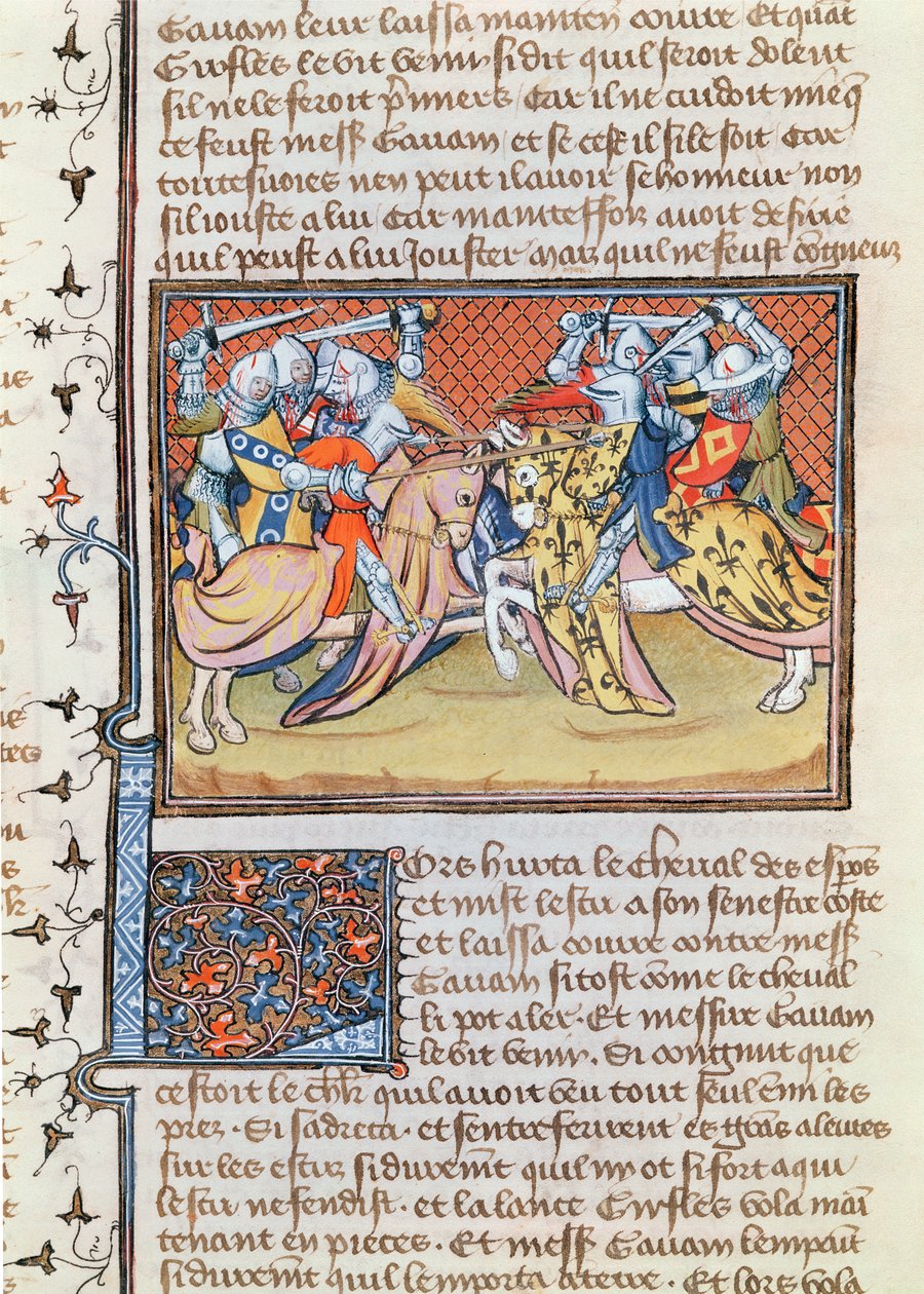 Ms 3479 t.1 fol.539 Kiedy zderzają się konie, z Livre de Messire Lancelot du Lac autorstwa French School