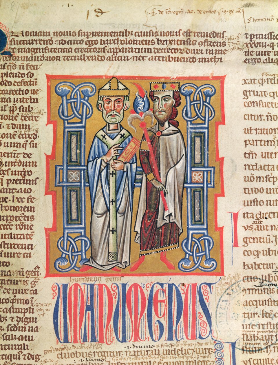 Ms 354 fol.9 Miniatura biskupa i króla z Decretum Gratiani, XIV w. autorstwa French School
