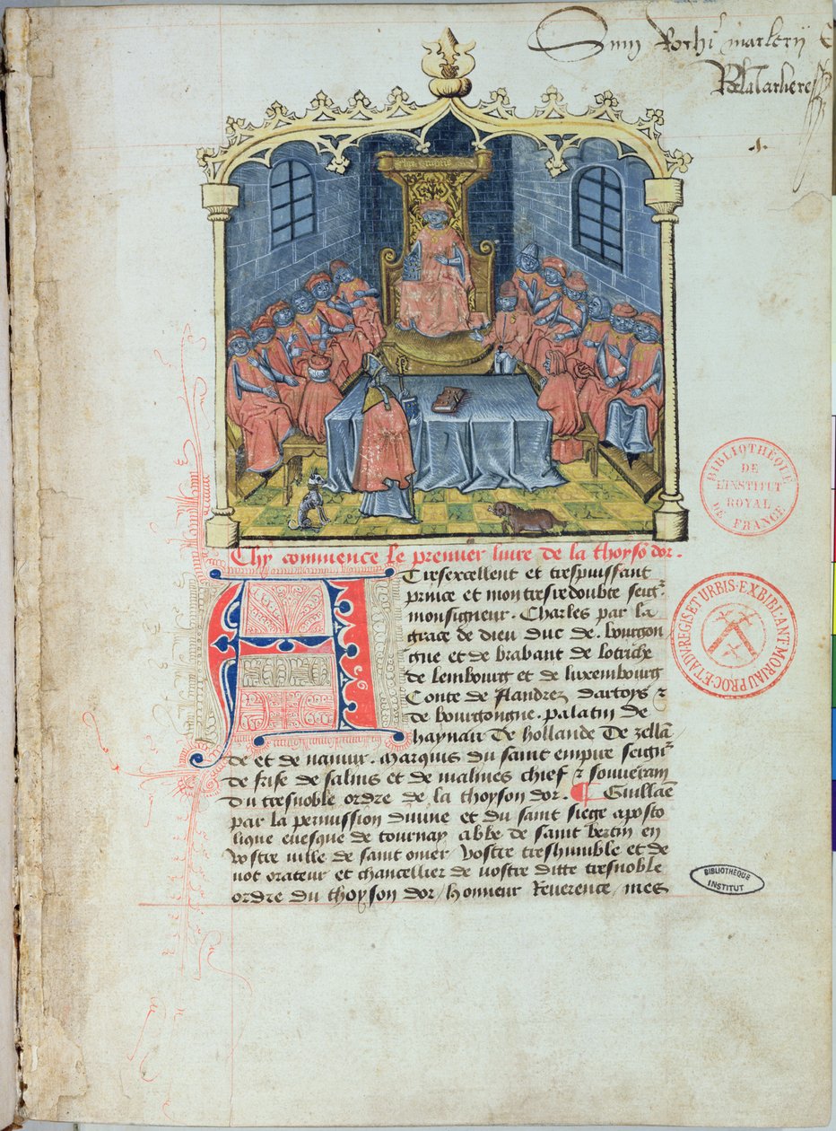 Ms 363 Karol Śmiały (1433-77) Książę Burgundii i Rycerze Zakonu Złotego Runa, z Historii Złotego Runa Guillaume