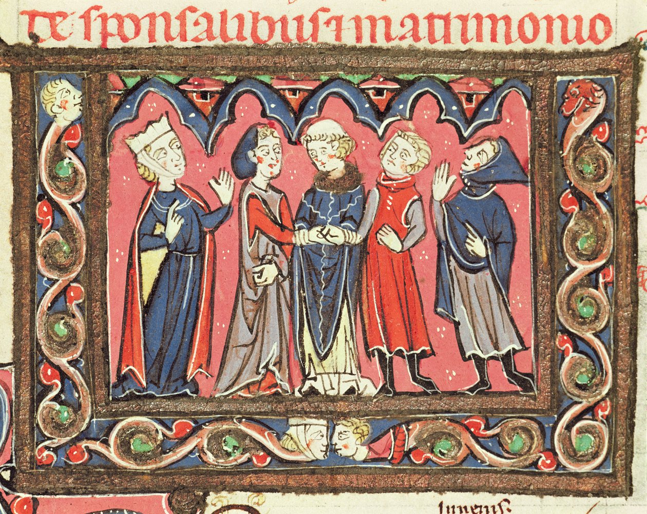 Ms 364 fol.166 Ślub, ilustracja z komentarzy Johannesa Andreae do papieskich dekretów autorstwa French School