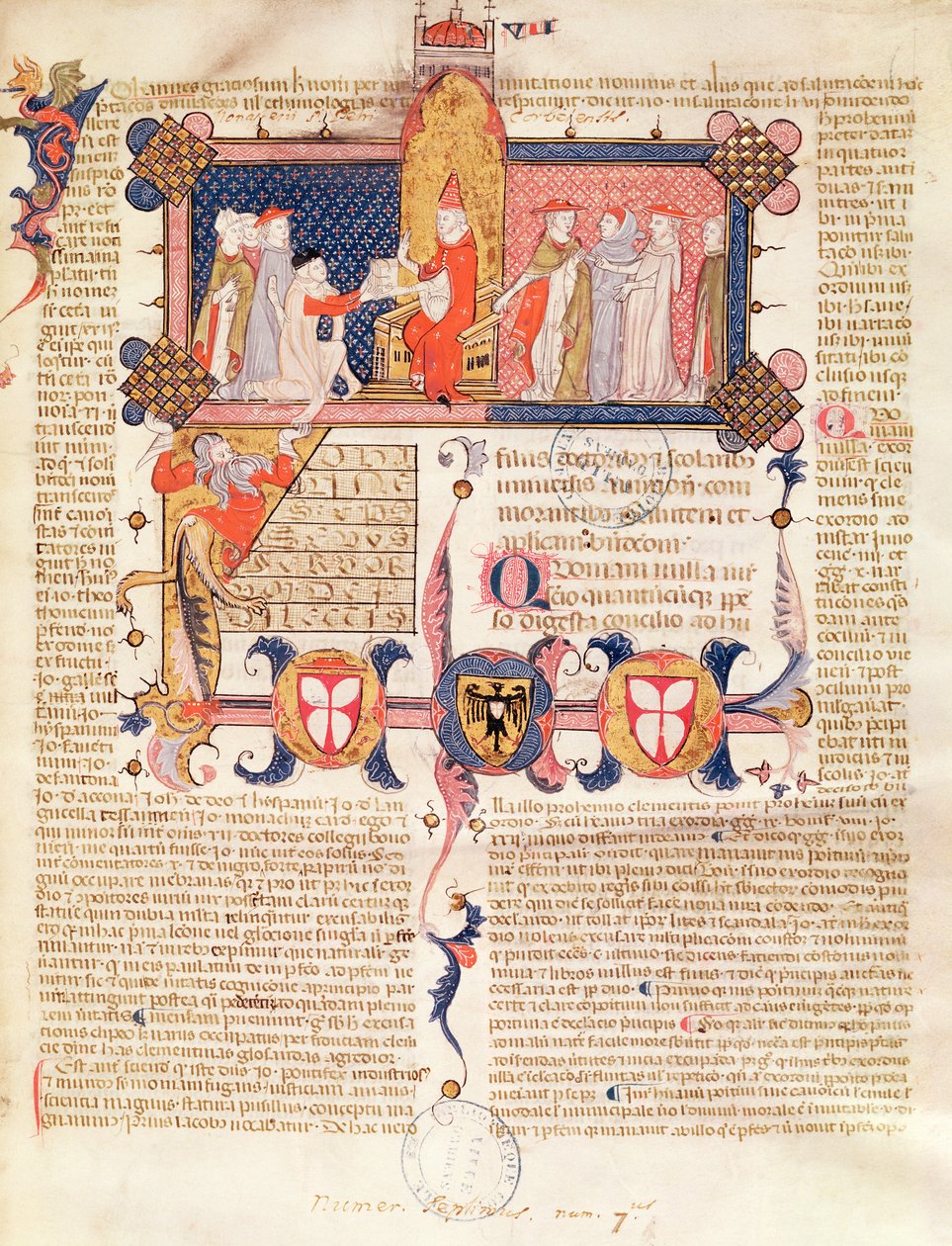 Ms 371 f.1 Jean Andre przedstawiający swoje dzieło papieżowi Klemensowi V (ok. 1260-1314) autorstwa French School