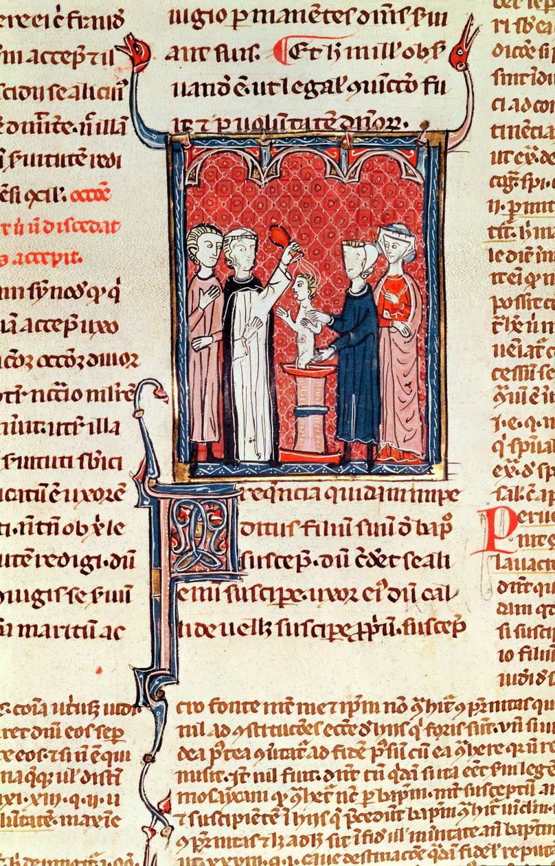 Ms 372 fol.161 Scena chrztu z Decrets de Gratien autorstwa French School