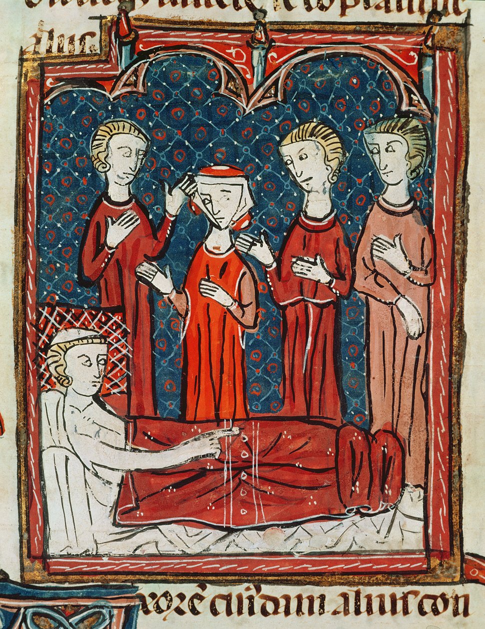 Ms 372 fol.165v Człowiek w swoim łożu chorego, z Decrets de Gratien autorstwa French School