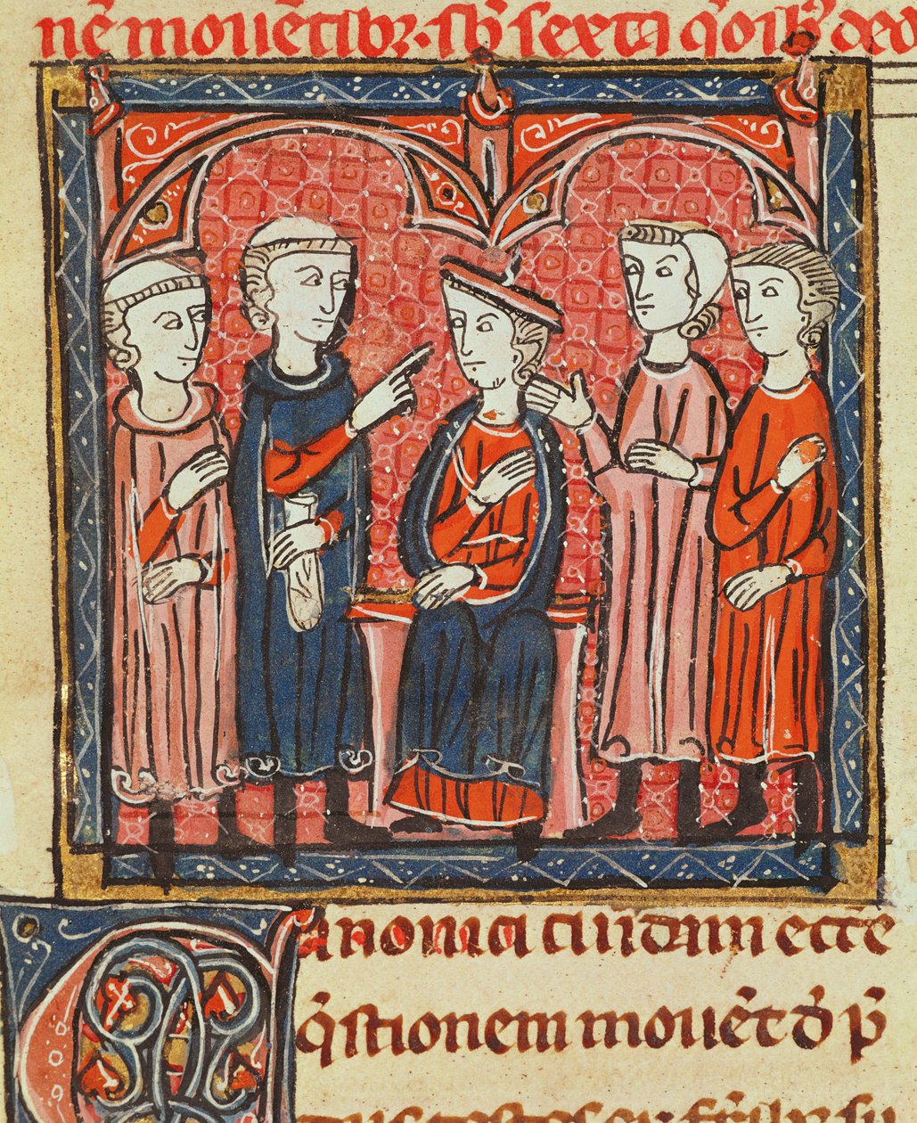 Ms 372 fol.1v Regulacja monetarna, z Decrets de Gratien autorstwa French School
