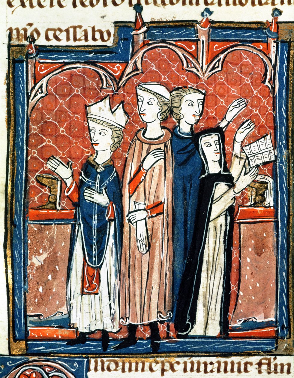 Ms 372 fol.59v Zakonnica składająca śluby i mszę odprawianą przez biskupa, z „Decrets de Gratien” (welin) (detal z 181275) autorstwa French School