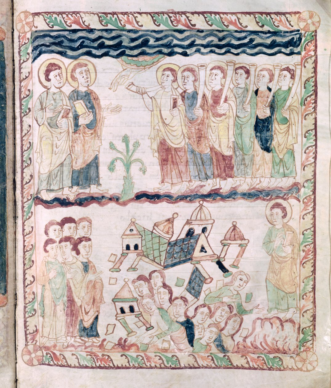 Ms 386 fol.25r Anioły z trąbkami i trzęsienie ziemi, z Apokalipsy św. Jana autorstwa French School
