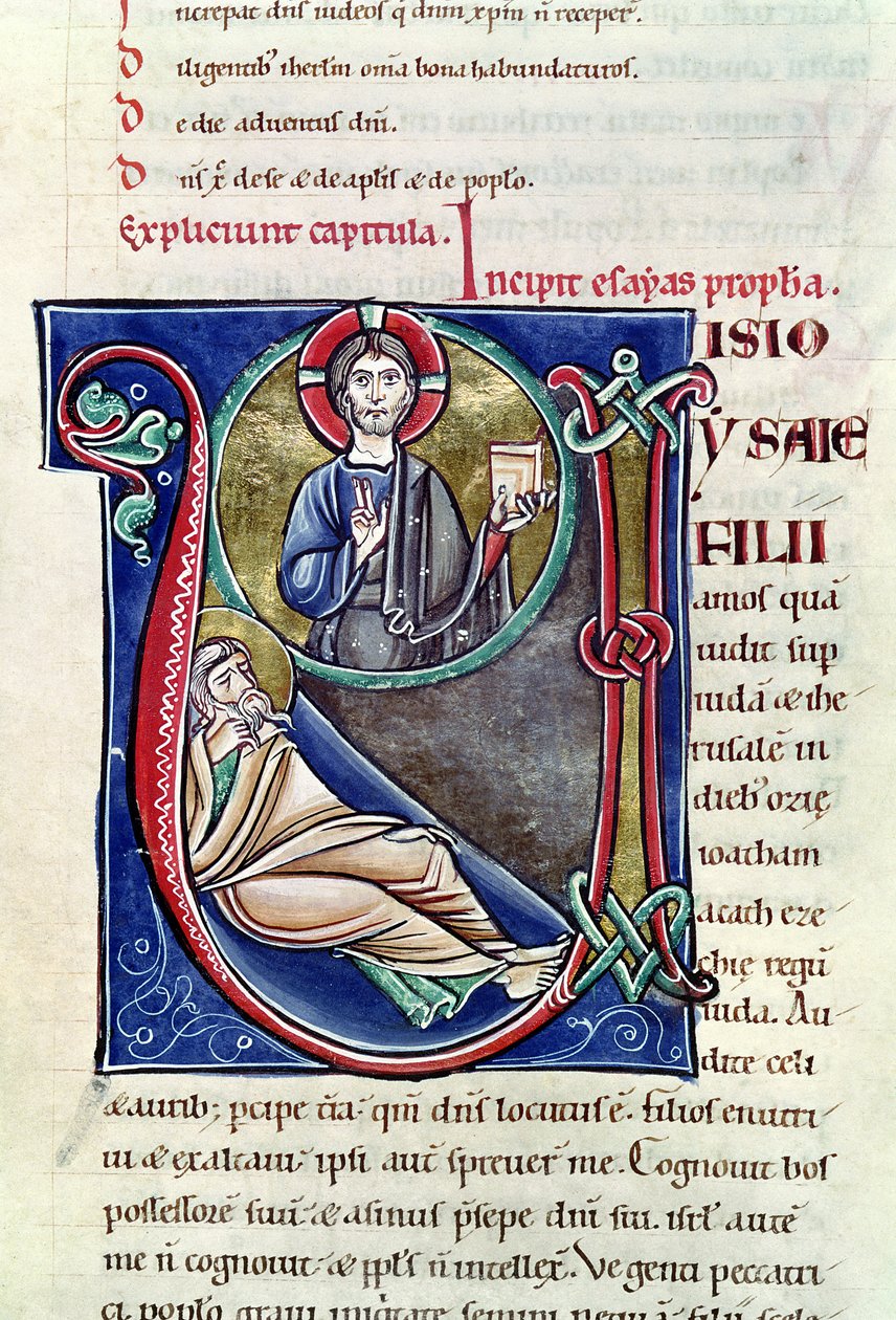 Ms 3 Historyczny inicjał V lub U przedstawiający proroctwo Izajasza z Biblii św. Sulpicjusza z Bourges autorstwa French School