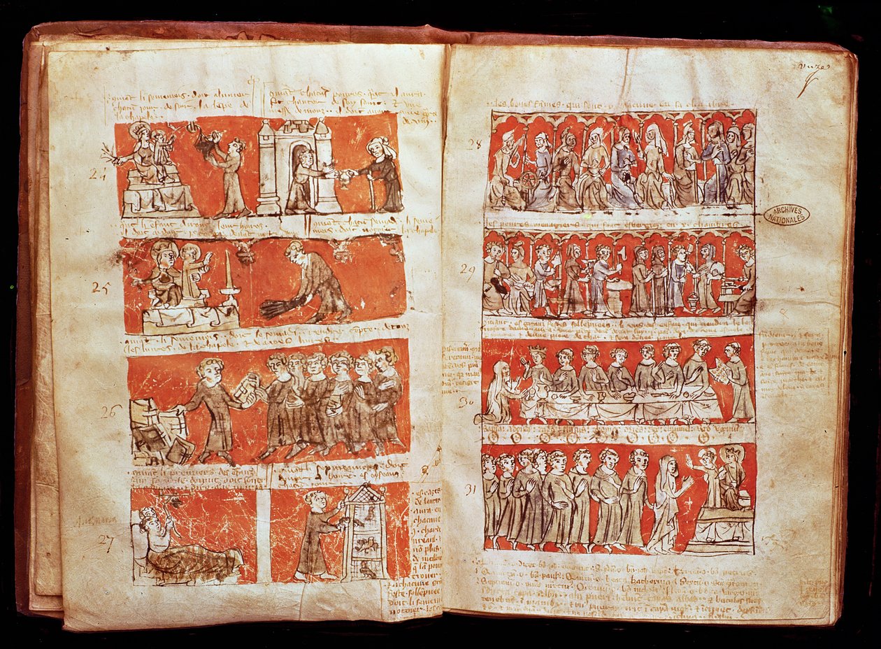 Ms 408 Sceny z życia studentów Kolegium Najświętszej Maryi Panny w Paryżu, ze Statutów Kolegium Hubanta, 1387 autorstwa French School