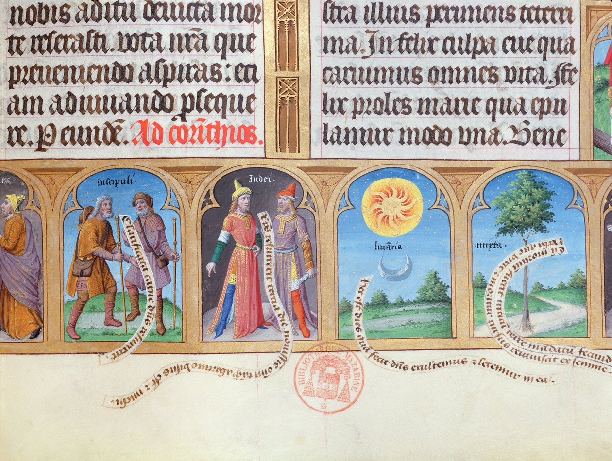 Ms 412 Księga Godzin z ilustracjami pielgrzymów, Żydów. słońce, księżyc i mirt autorstwa French School