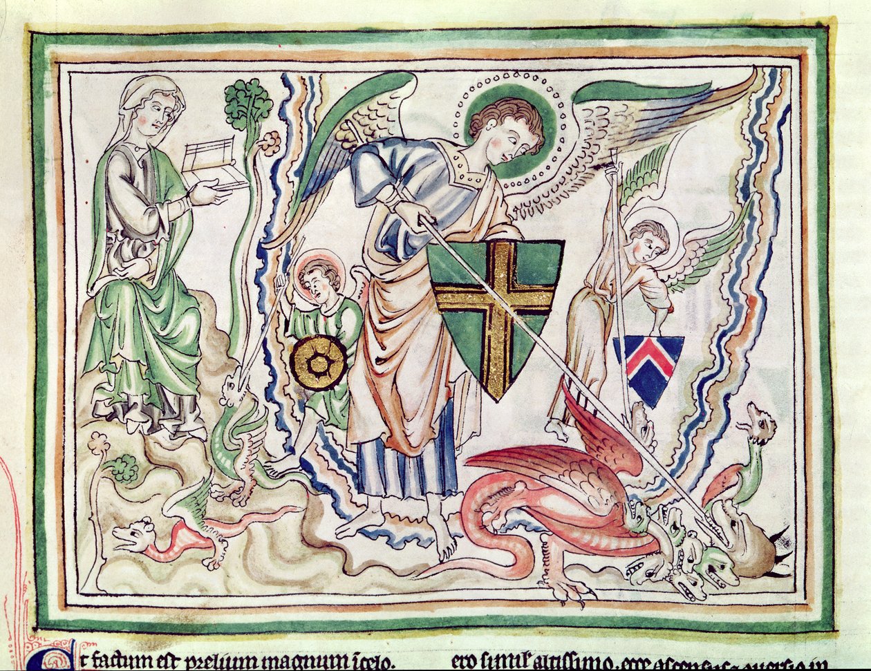 Ms 422 fol.47v Św. Michał zabija smoka z Apokalipsy autorstwa French School