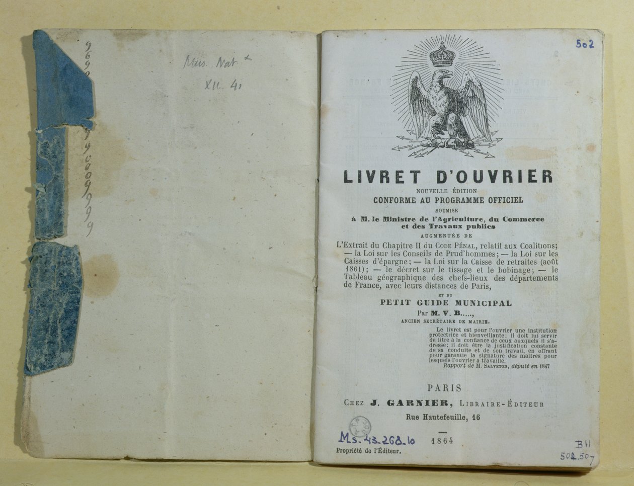 Ms 43.268.10 Frontyspis „Livret dOuvrier”, 1864 r autorstwa French School
