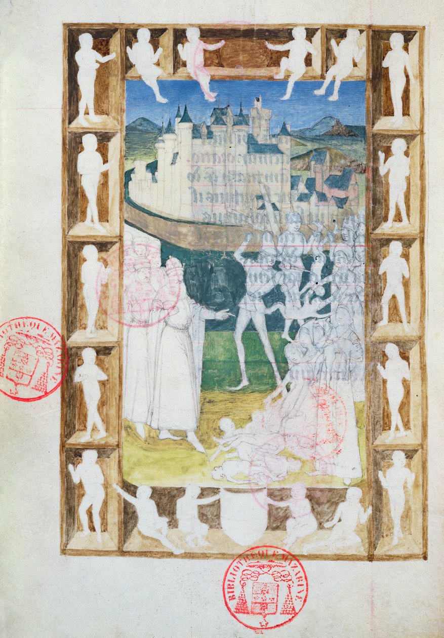 Ms 473 The Massacre of the Innocents, niedokończona miniatura z Heures de Charles de France, c.1466-69 autorstwa French School