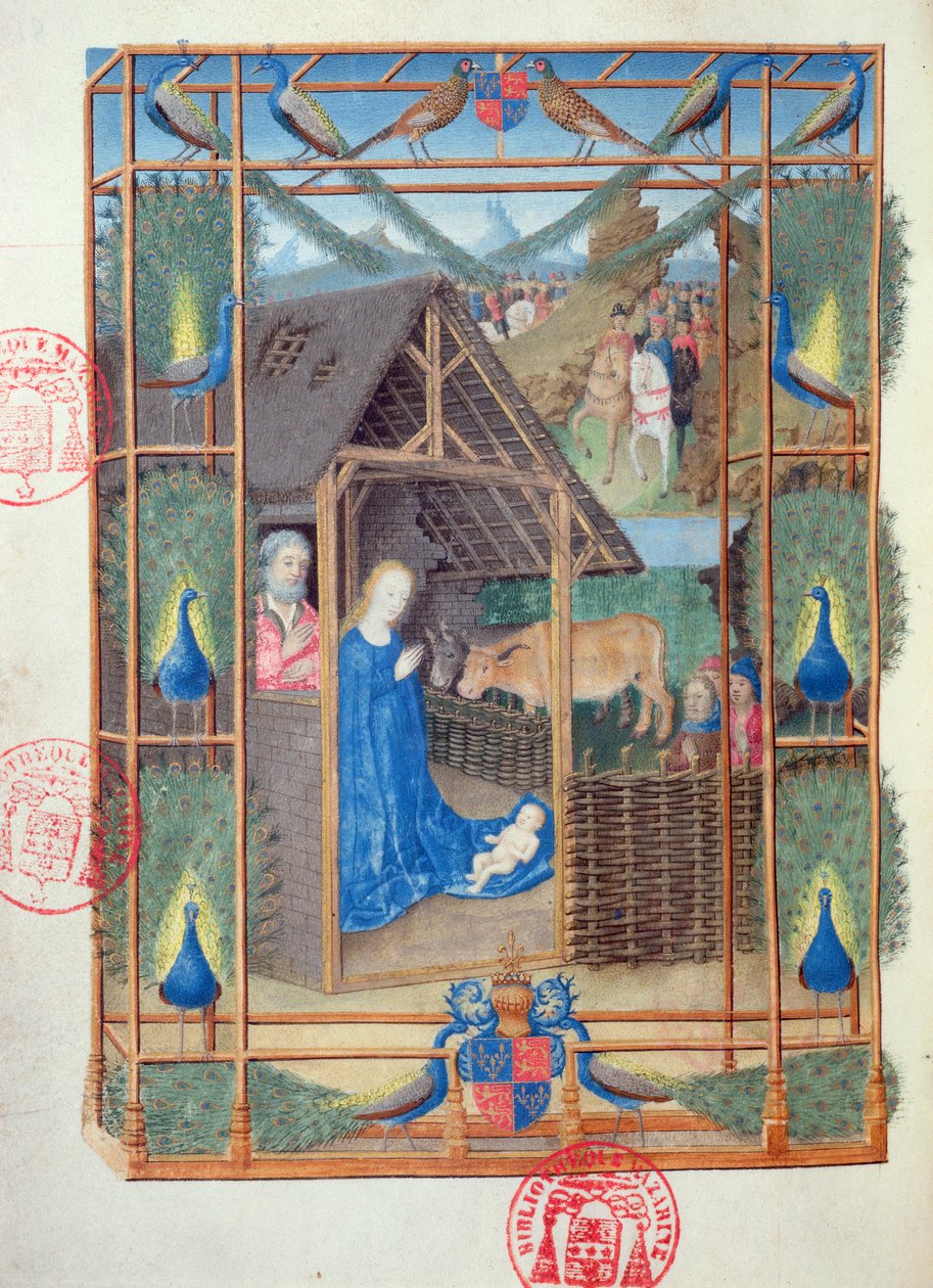 Ms 473 Szopka z pawiami, miniatura z Heures de Charles de France, c.1466-69 autorstwa French School