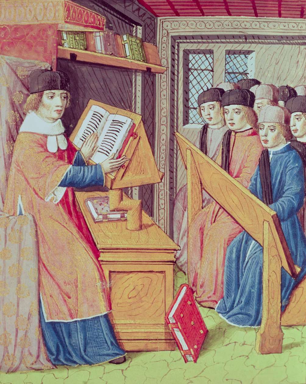 Ms 493 fol.56r Nauczanie z Les Georgics Wergiliusza z komentarzem Serwiusza, 1469 autorstwa French School