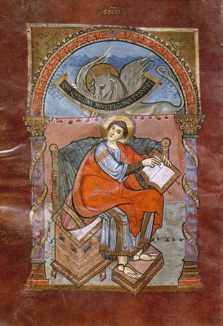 Ms 4 fol.101v Św. Łukasz, z Ewangelii Św. Riquiera, ok.800 autorstwa French School
