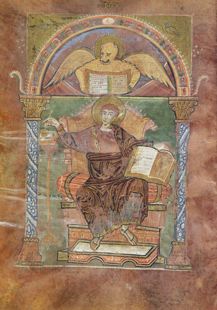 Ms 4 fol.66v Św. Marek, z Ewangelii Św. Riquiera, ok.800 autorstwa French School