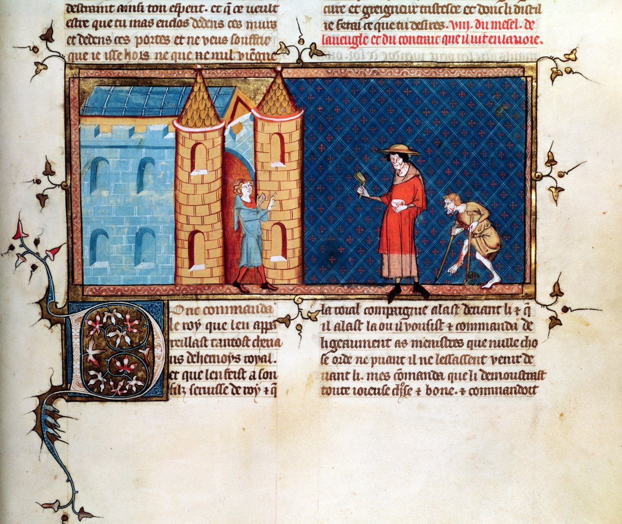Ms 5080 fol.373r Dwóch trędowatych żebrzących, z Le Miroir Historial, Vincent de Beauvais autorstwa French School