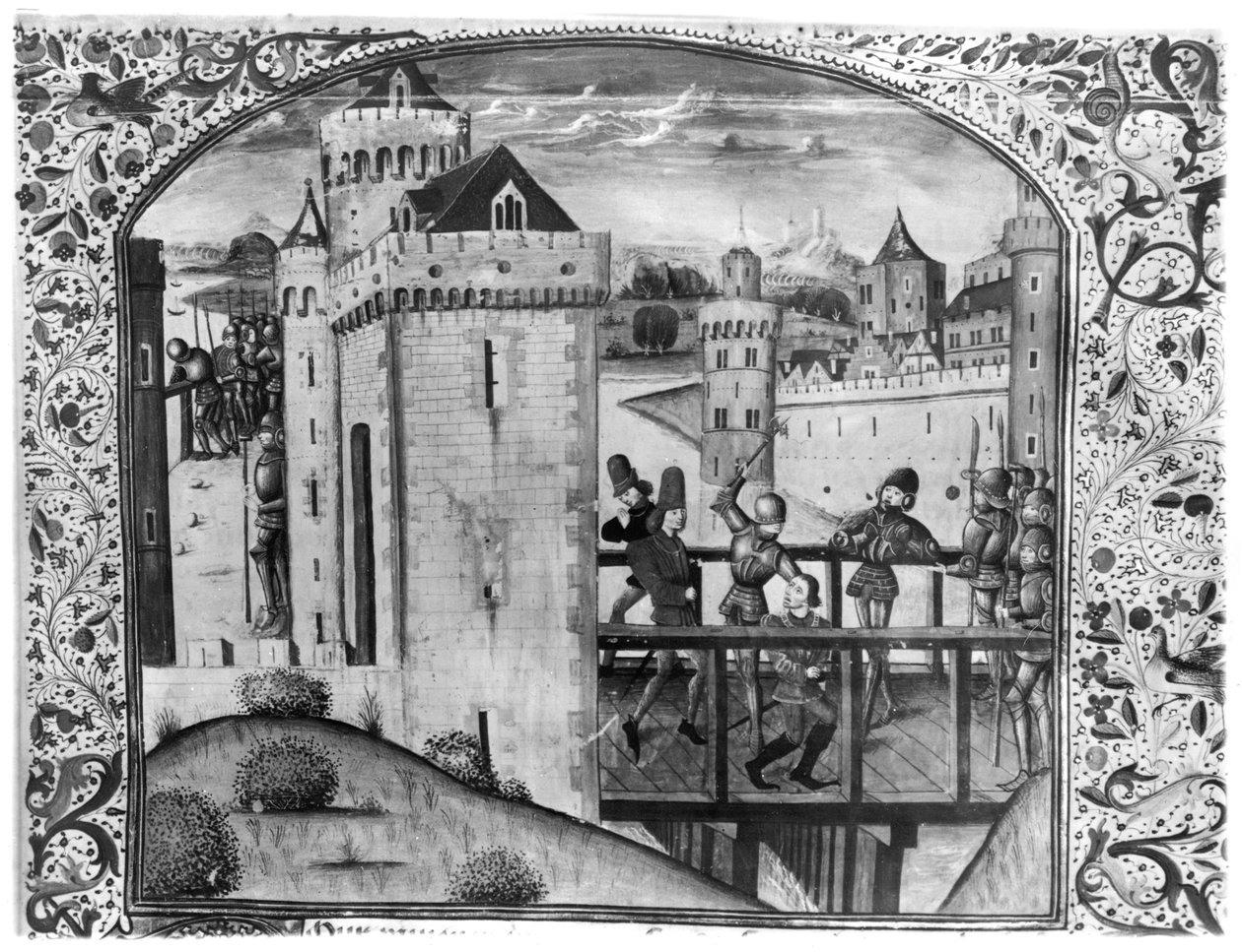 Ms 5084 Zabójstwo Jana Nieustraszonego (1371-1419) księcia Burgundii na moście Montereau, 10 września 1419, z Chroniques dEnguerrand de Monstrelet autorstwa French School
