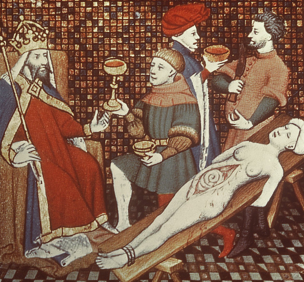 Ms 5193 f.290v Nero dokonujący sekcji swojej matki, z wydania Jean Sans Peur Przypadków mężczyzn zilustrowanych przez Giovanniego Boccaccio (1313-75) c.1410 autorstwa French School