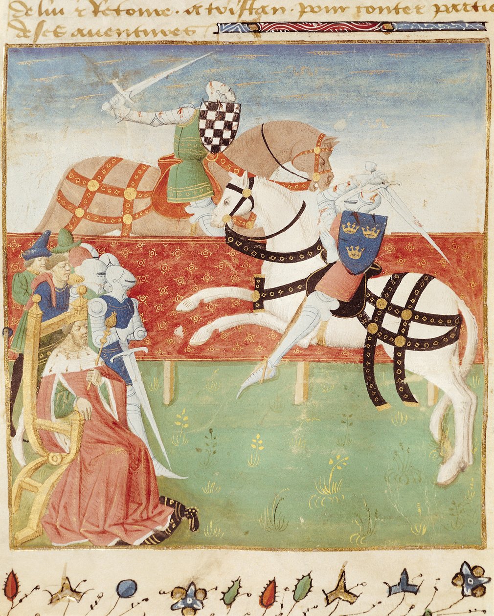 Ms 527 fol.40v Konfrontacja Dwóch Rycerzy przed Królem, z Roman du Saint Graal autorstwa French School