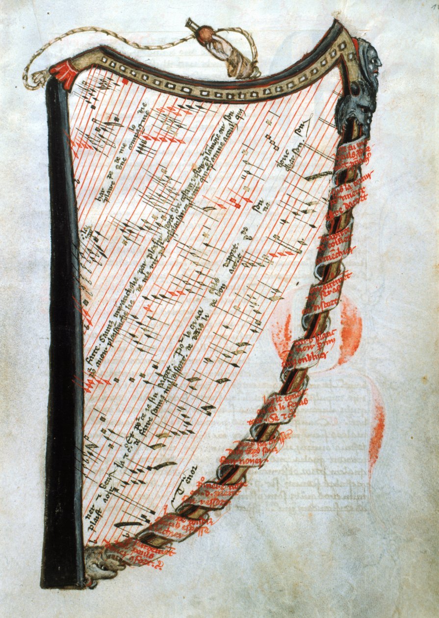 Ms 54,1 Harfa, z Zbioru średniowiecznych traktatów muzycznych, 1470 autorstwa French School