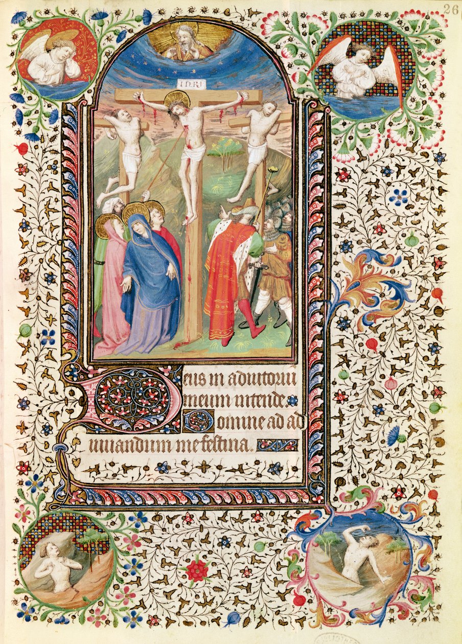 Ms 547 fol.26 Ukrzyżowanie, z Księgi Godzin używanych przez kobietę z Poitiers autorstwa French School
