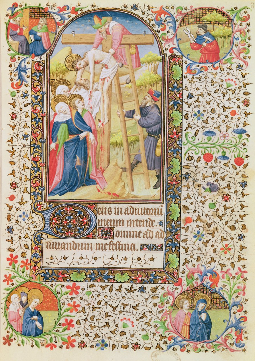 Ms 547 fol.32 Zejście z krzyża, z Księgi Godzin używanych przez kobietę z Poitiers autorstwa French School