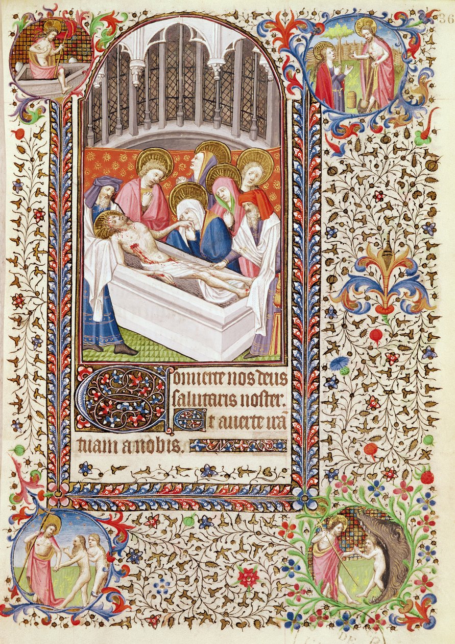 Ms 547 fol.36 Złożenie do grobu Chrystusa z Księgi Godzin używanych przez kobietę z Poitiers autorstwa French School