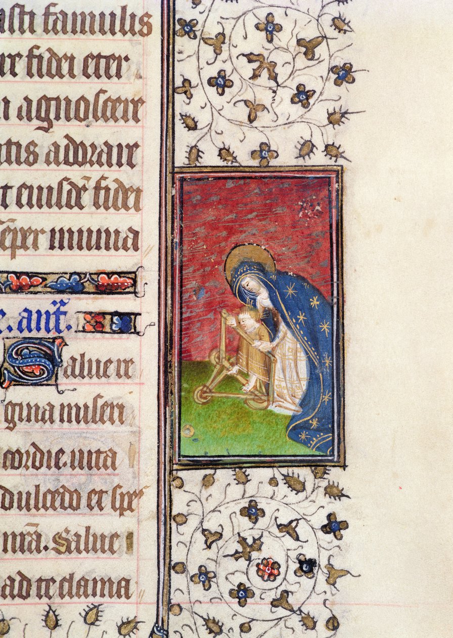 Ms 62, f.205r: Dziewica z Dzieciątkiem, fragment z francuskiego Księgi Godzin, ok.1445-50 (welum) autorstwa French School