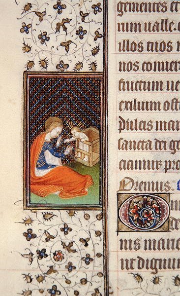 Ms 62, f.205v: Dziewica z Dzieciątkiem, fragment z francuskiego Księgi Godzin, c.1445-50 (welum) autorstwa French School