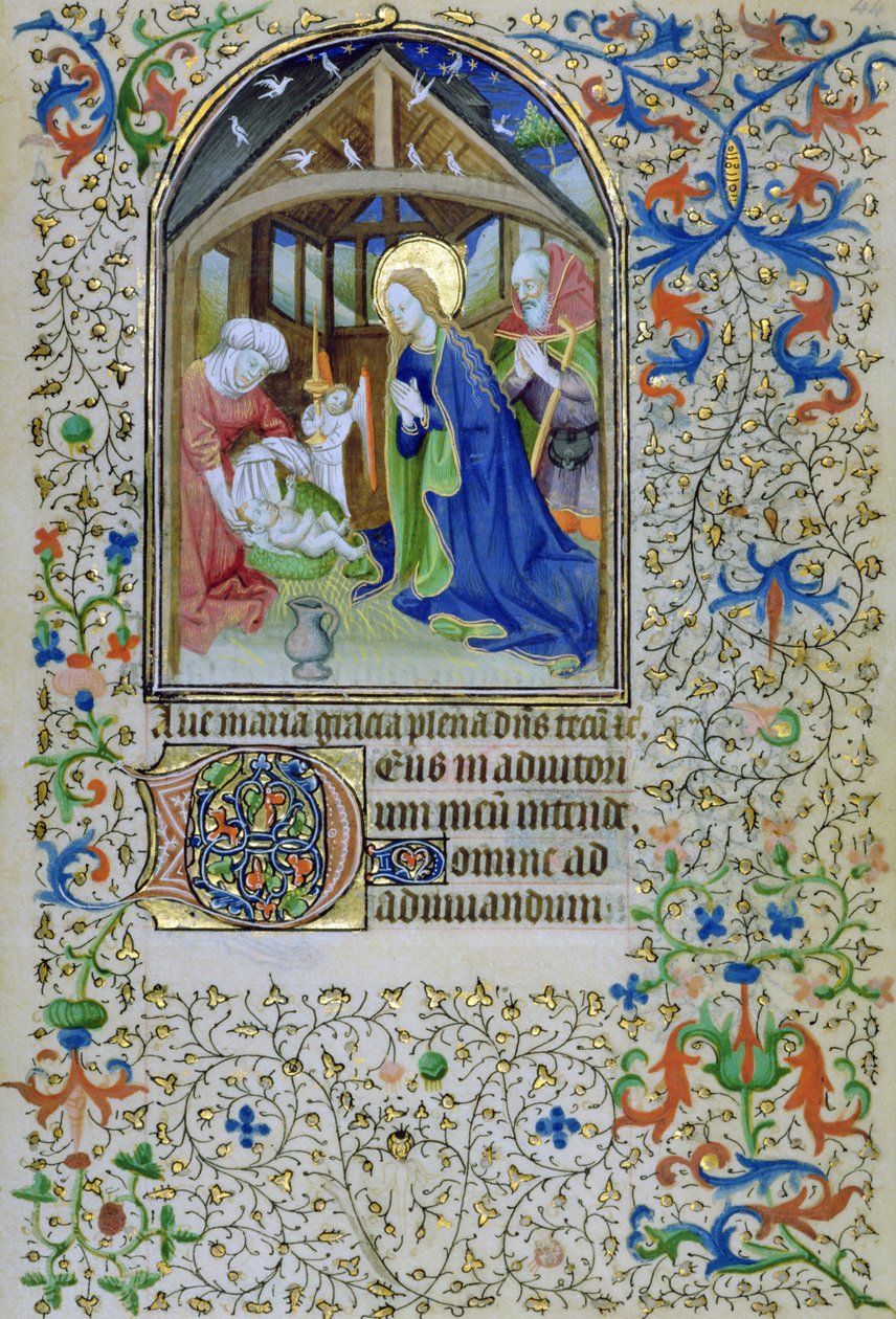 Ms 66 f.44r Dziewica i Józef adorują Chrystusa narodzonego z Godzin, Amiens autorstwa French School