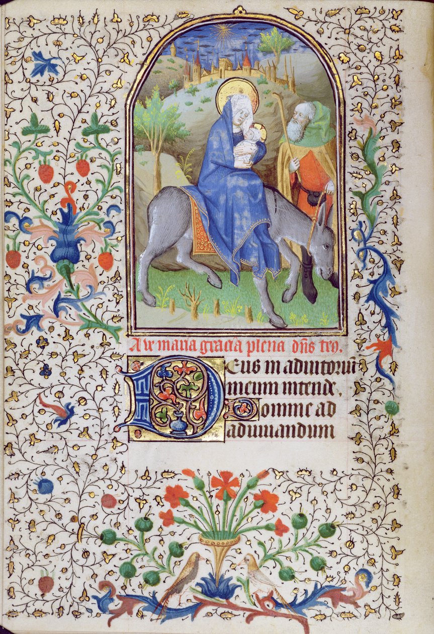 Ms 66 f.55v Ucieczka do Egiptu, z księgi godzin, Amiens autorstwa French School