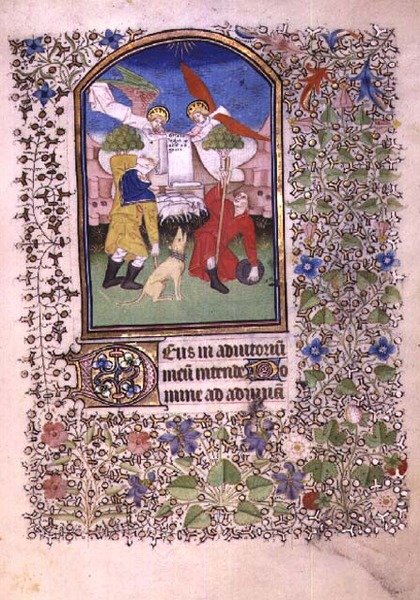 Ms 69 f.52r Dwa anioły ukazujące się pasterzom, z księgi godzin z Besancon (vellum) autorstwa French School