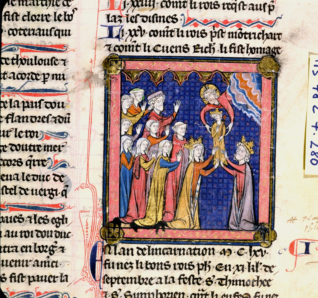 Ms 782 f.280 Król Filip II (1165-1223) z Francji, z Chroniques de Saint-Denis, koniec XIII wieku autorstwa French School