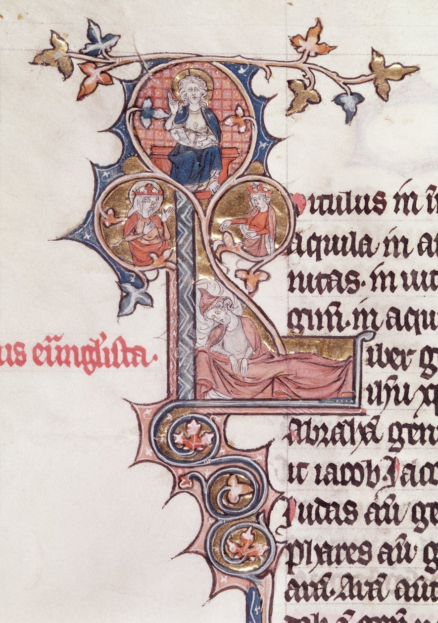 Ms 7 fol.199v Historyczny inicjał L przedstawiający Drzewo Jessego, z Biblii de Jean dEstampes, XIII-XIV wiek autorstwa French School