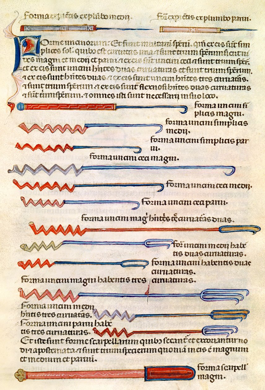 Ms 89 Ter fol.122r Instrumenty chirurgiczne z traktatu Abula Qasima Kalafa ibn al-Abbas al Zahrawi (Albucasis) autorstwa French School