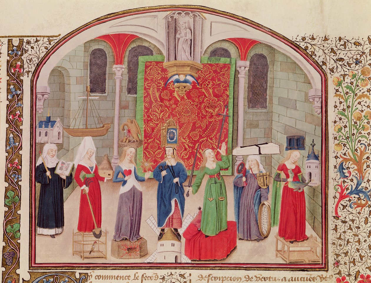 Ms 927 Fol.17v Cnoty teologiczne i kardynalne, z Etyki, Polityki i Ekonomii Arystotelesa (384-322 pne) autorstwa French School