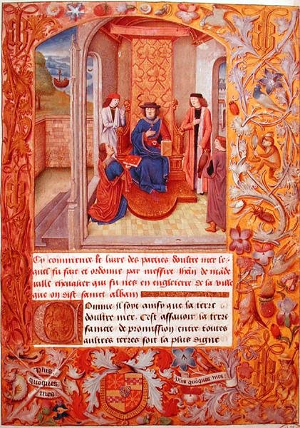 Ms 95 Fol.1 Autor ofiarowujący swoją książkę księciu Burgundii, z herbarza Adolfa de Cleves, początek XV wieku (vellum) autorstwa French School