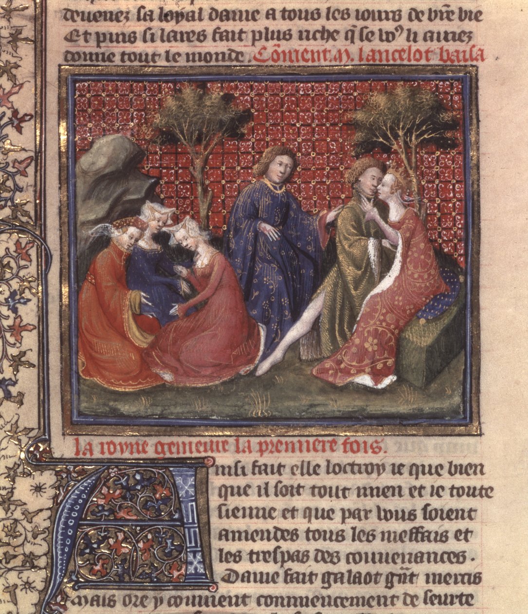 p. ks. 118 fol. Strona 219v z Poszukiwania Świętego Graala i śmierci Artura, fragment rękopisu Lancelot z jeziora autorstwa French School