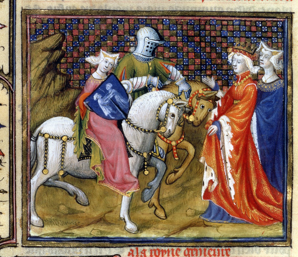 Pani ks. 120 Pani Jeziora Spotkanie z Ginewrą, z Historii Lancelota w La Quite de Saint Graal autorstwa French School