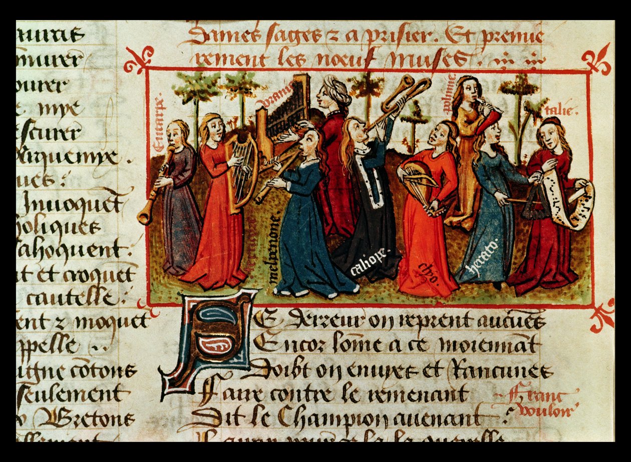 Pani Fr 12476 Fol.109v Dziewięć Muz z Le Champion des Dames autorstwa Martina le Franca (1410-61) 1451 autorstwa French School
