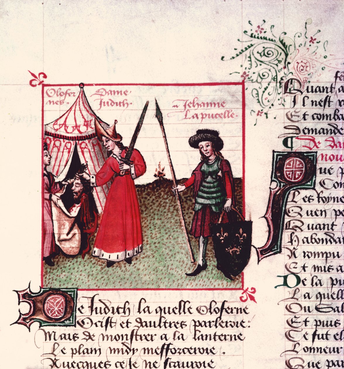 Pani Fr 12476 Judith and Holofernes i Joan of Arc (1412-31) z Le Champion des Dames autorstwa Martina le Franc (1410-61) 1451 autorstwa French School
