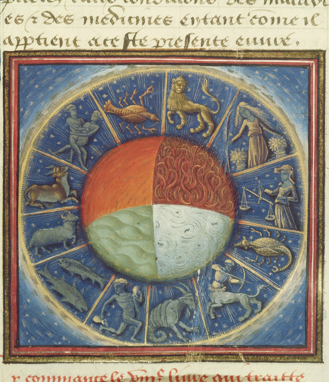 Ms Fr 135 Fol.285 Cztery żywioły Ziemi z dwunastoma znakami zodiaku, z Des Proprietez des Choses Barthelemy