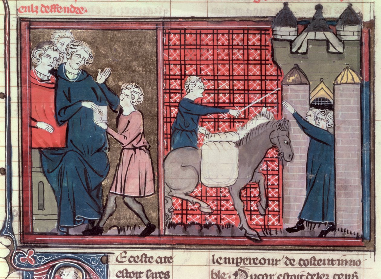 Ms Fr 22495 Fol.37v Posłaniec wysłany w celu ocalenia Antiochii, z Le Roman de Godefroi de Bouillon, 1337 autorstwa French School