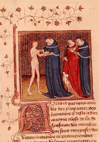 Pani Fr 22531 Fol.58v. Badanie pacjenta, z „Księgi właściwości rzeczy” Barthelemy