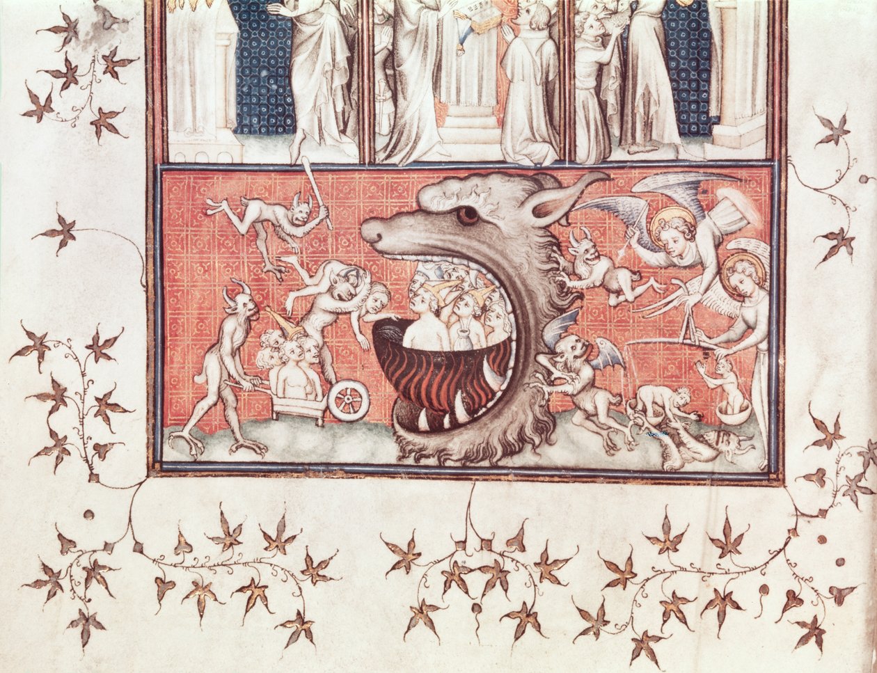 Ms Fr 22912 Fol.2v Fragment piekła, z „Miasta Boga” św. Augustyna (354-430) w tłumaczeniu Raoula de Presles (1316-82) c.1400-50 (welum) autorstwa French School