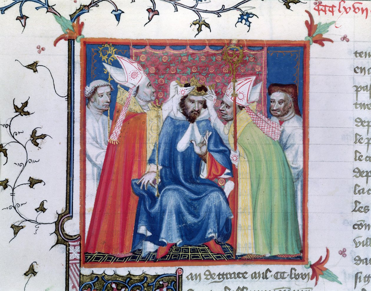 Pani ks. 2608 fol.335v Koronacja Filipa III (1245-85), z Grandes Chroniques de France, c.1400 autorstwa French School