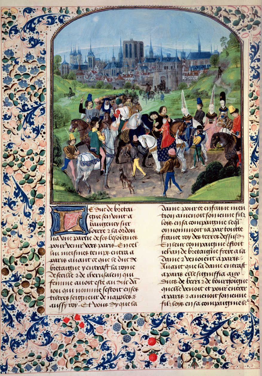 Pani Fr 2645 fol.321v Wjazd młodego Ludwika II Anjou do Paryża, z Kroniki Froissarts autorstwa French School