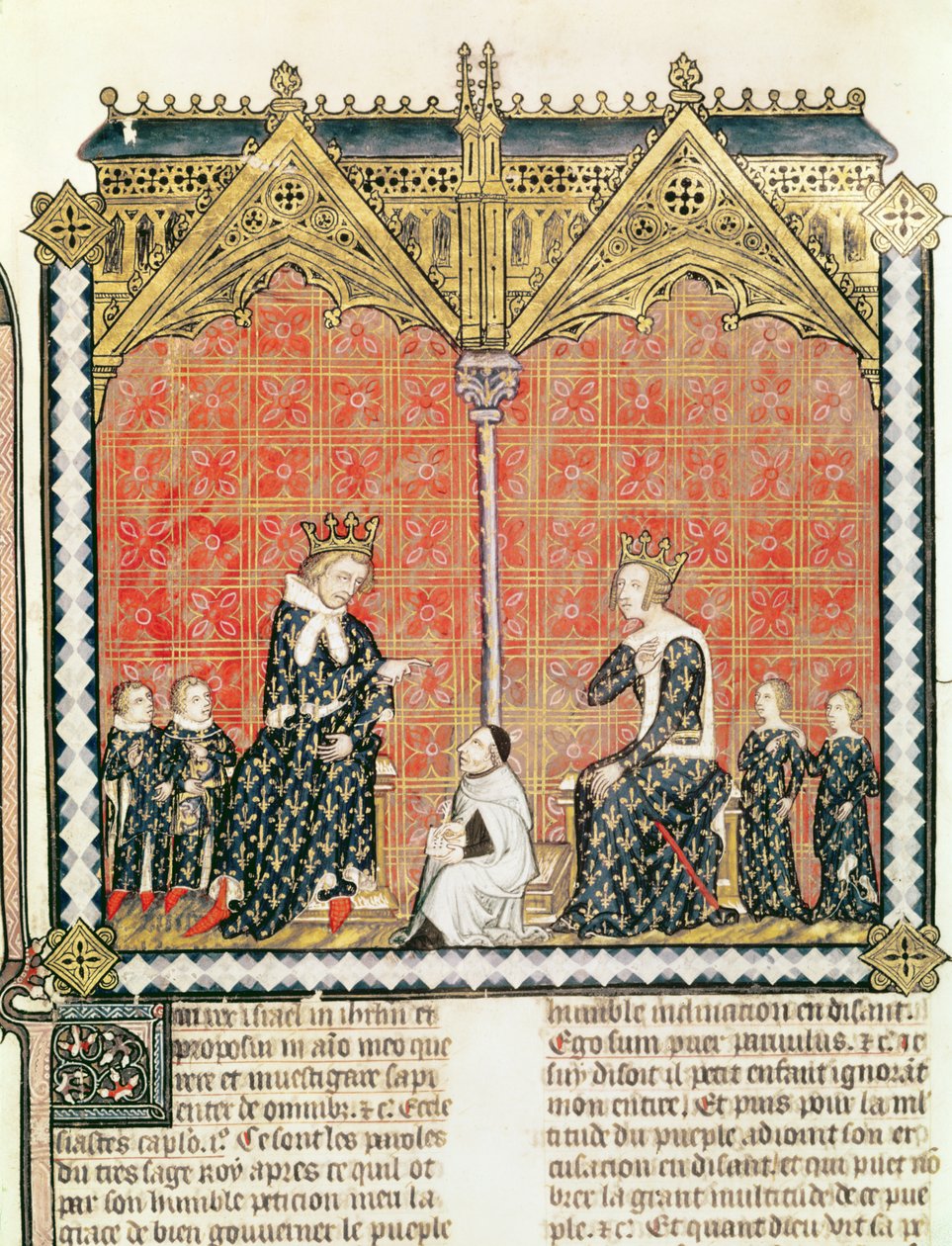 Pani Fr 437 fol.1 Król Karol V (1338-80) i Jeanne de Bourbon (1338-77) z dziećmi, z urzędów Rational des divins Guillaume Duranda (1230-96) 1374 autorstwa French School